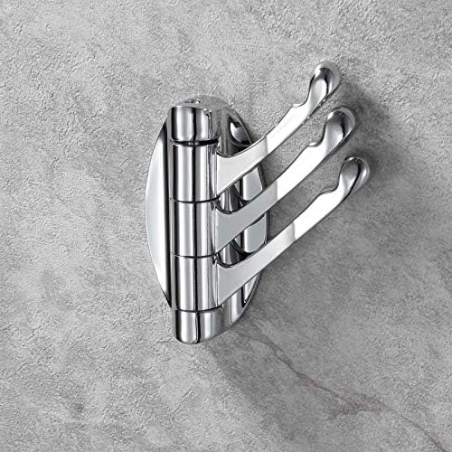 SOLID METAL Coat Hooks Heavy Duty Swivel Pronged Robe Hook with Three Foldable Triple Swing Arm for Hat Towel Clothes in Kitchen Bathroom Chrome