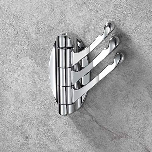 Interior Solutions Solid Metal Coat Hooks Heavy Duty Swivel Pronged Robe Hook With Three Foldable Triple Swing Arm For Hat Towel Clothes In Kitchen Bathroom Chrome #TOP3