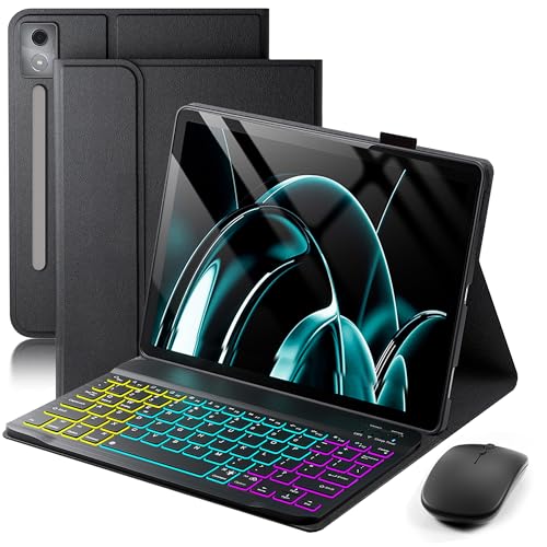 Case with Keyboard for 2025 Lenovo Idea Tab Pro 12.7 inch - Rainbow Backlit Detachable Cover with Mouse (TB373FU/TB375FC) - Black