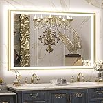 TETOTE LED Bathroom Mirror with Lights Gold Metal Framed 40x24 Frontlit & Backlit Vanity Mirror Baroque Antifog Stepless Dimmable White/Warm/Natural,CRI90+,Waterproof,Wall Mounted(Horizontal/Vertical)