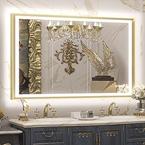 TETOTE LED Bathroom Mirror with Lights Gold Metal Framed 40×24 Frontlit & Backlit Vanity Mirror Baroque Antifog Stepless Dimmable White/Warm/Natural,CRI90+,Waterproof,Wall Mounted(Horizontal/Vertical)