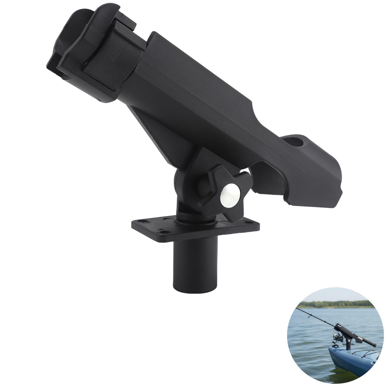 Angelrutenhalter für Boot mit verstellbarem Feststellknopf, 360 Grad drehbar, robuster Nylon-Angelrutenhalter mit Montagesockel-Set, passend für Kajak und andere Wasserfahrzeuge