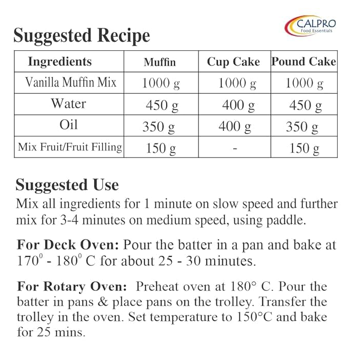 Image of Calpro's Egg Free Vanilla Muffin Mix: for Baking | Richness Test, Soft And Favourite, Buttery Flavour ! High Protein! Melt-In-Mouth -100% Vegetarian ! Muffin 1KG