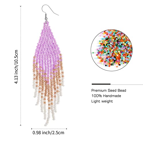 Native Beaded Tassel Earrings Boho - Handmade Seed Bead Statement Fringe Drop Earrings for Women Dangling2