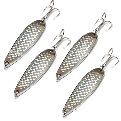 4pcs 3oz 6inch Fishing Spoon with Treble Hook Silver Tape - Fish WOW!®