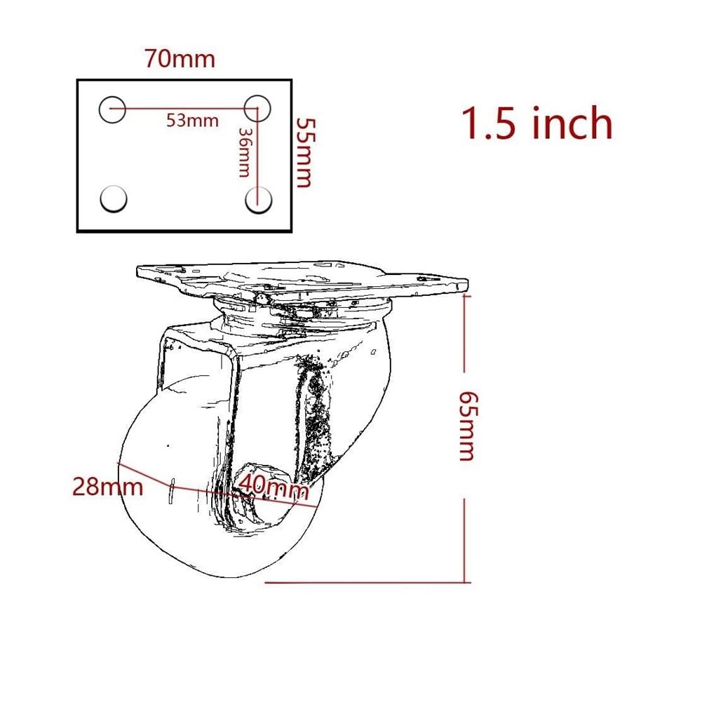 Lot de 4 roulettes pivotantes robustes pour chariot de transport industriel 1.5 pouce 2 freins 2 pivotantes