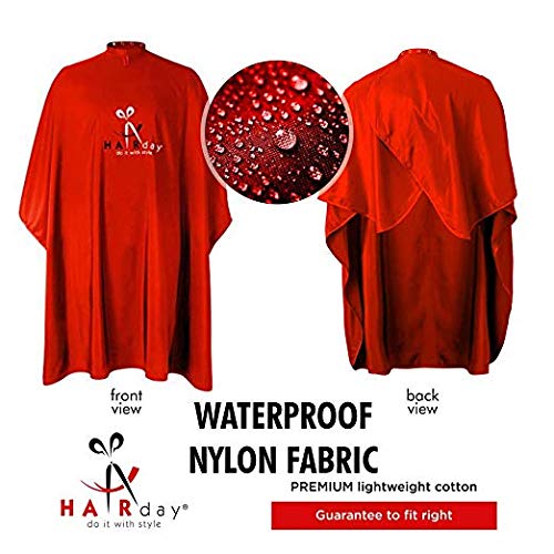 Barber Cape – Water And Stain Resistant Apron With Adjustable Snap Closure For Hairstylists, Hairdressers and Barbers Salon – Easy Clean, Hanging Loop, 50” x 60” - HairDay Care (2 Pack Red)
