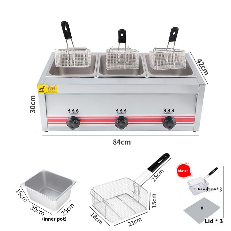 Commercial Gas Deep Fryer,Thickened Stainless Steel Countertop Oil Fryer, Large Capacity With Temperature Control,Double Fryer For French Fries Turkey Donuts (B)