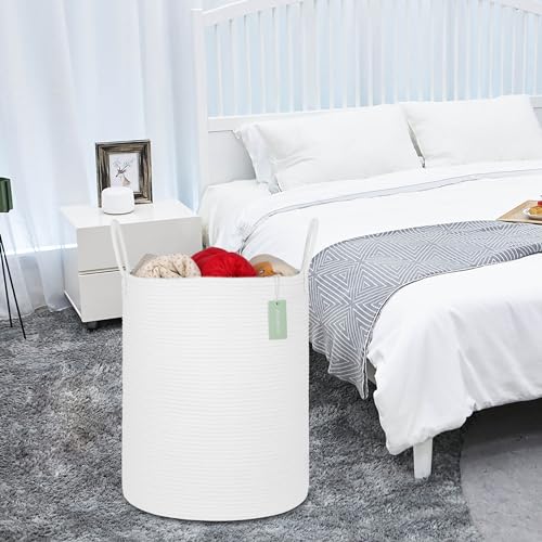 Image of Large Cotton Rope Laundry Hamper for Girls Boys Kids 65L, White