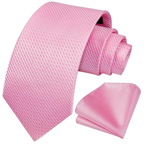 Image of HISDERN Ties for Men Plaid Checkered Tie with Pocket Square Woven Business Formal Necktie Handkerchief Set Wedding Party