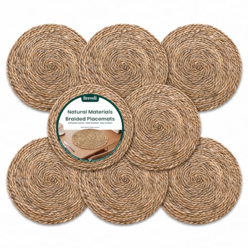 13 Inch Round Woven Placemats Set of 8, Cattail Charger Plates