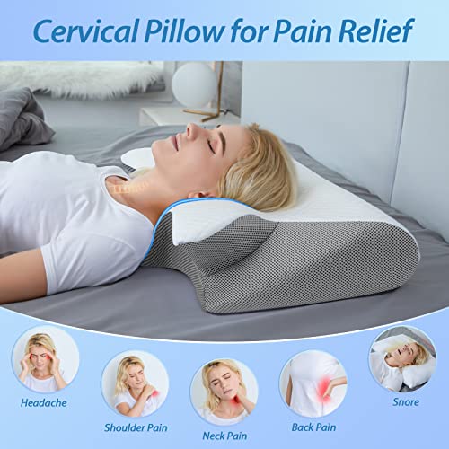 HOMCA 2 in 1 Ergonomisches Nackenkissen Kopfkissen Memory Foam Kissen für Rücken-, Seiten- und Bauchschläfer, 60x40x12/14cm, Grau