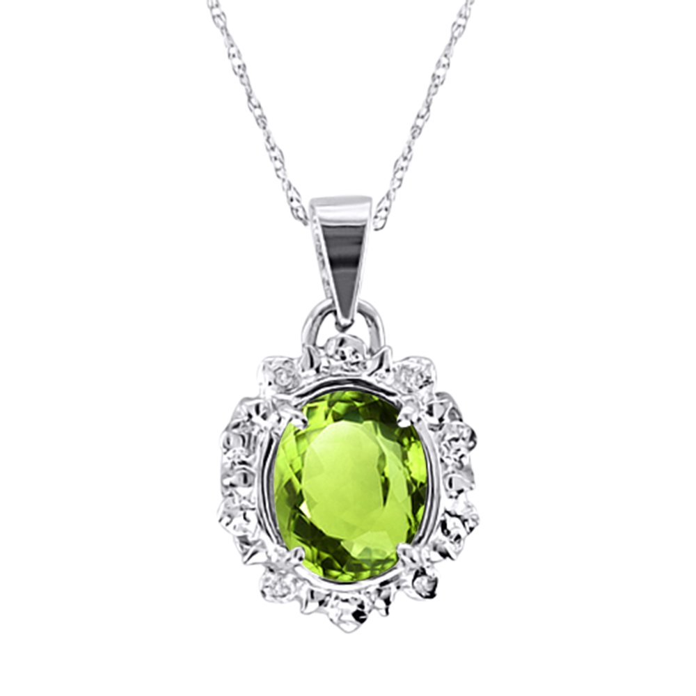 Peridot & Diamant Anhänger Halskette Sterling Silber, Peridot