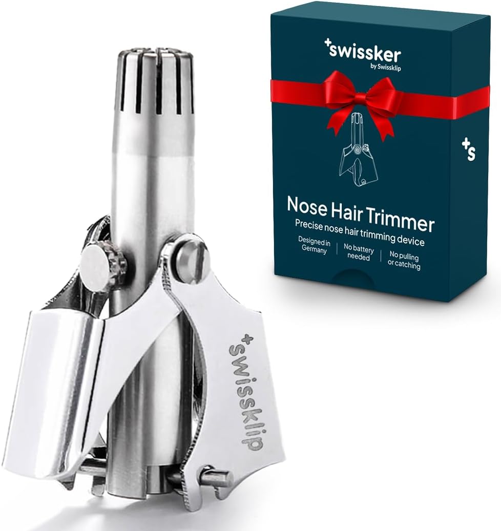 Swissklip Swissker Manual Nose Hair Trimmer for Men & Women - Precision Stainless Steel Ear Hair Remover - German Designed Grooming Tool with Rounded Safety Tip