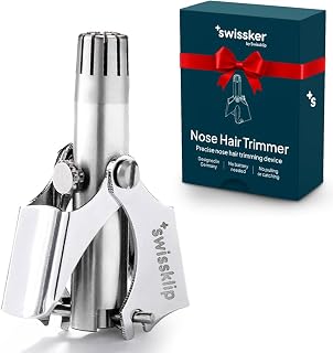 Swissklip Swissker Manual Nose Hair Trimmer for Men & Women - Precision Stainless Steel Ear Hair Remover - German Designed Grooming Tool with Rounded Safety Tip