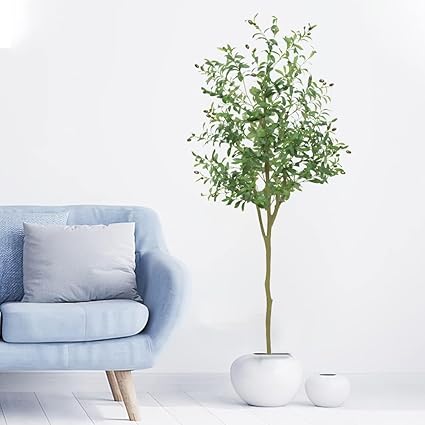 GarveeHome 5 FT Artificial Olive Tree, Faux Olive Tree with Silk Oliver Leaves and Lifelike Fruits, Fake Olive Plants in Pot for Home Decor