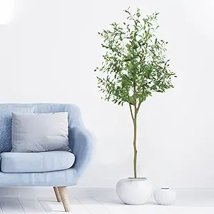GarveeHome 5 FT Artificial Olive Tree, Faux Olive Tree with Silk Oliver Leaves and Lifelike Fruits, Fake Olive Plants in Pot for Home Decor
