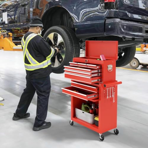 Image of 8-Drawer Rolling Tool Chest Tool Box,Removable Tool Storage Cabinet with 4 Wheels and Drawers,2 in 1 Portable Toolbox Organizer, Tool Chest with Lockable Drawer Gifts for Men (Red)