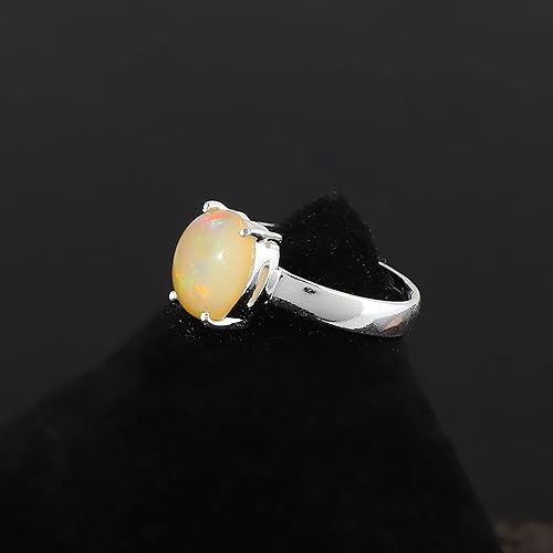Miniatura 5 de Natural Ethiopian Opal Ring - Adjustable Ring - 4-Prong 925 Sterling Silver Ring, Handmade, October Birthstone, Vintage Antique Jewelry for Classy