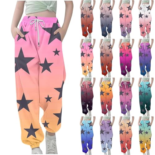 Girls Stars Print Baggy Sweatpants Cute Gradient Kids Elastic Waist Joggers Athletic Track Pants with Pockets for 3-13 Years2