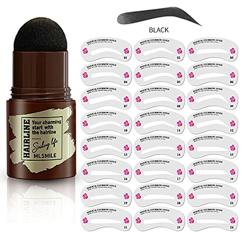Eyebrow Stamp Shaping Kit, Eyebrow Powder Stamp Waterproof, Brow Stamp Shaping Kit Eyebrow Definer, Makeup Tools with 24 Reusable Eyebrow Stencils (black)