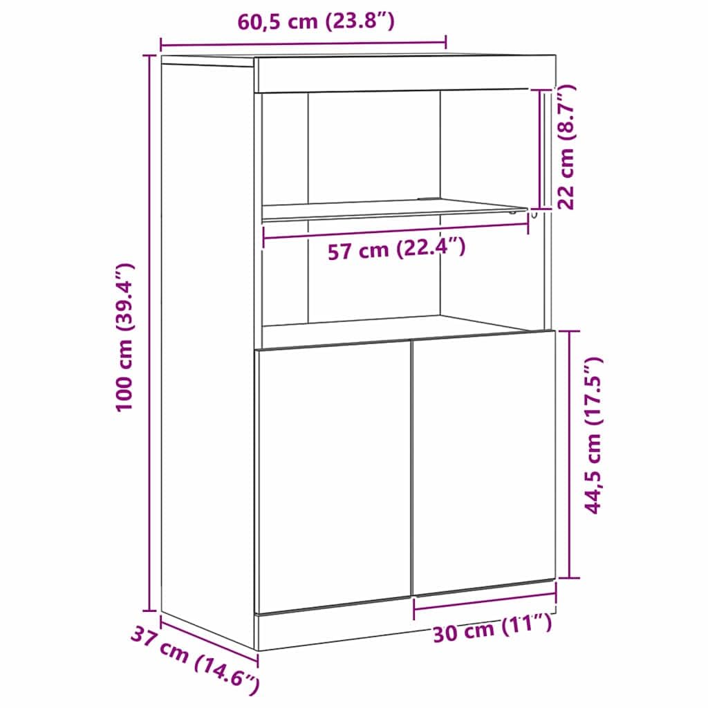 vidaXL Madia LED Marrone 60 x 37 x 100 cm Legno multistrato, Sideboard elegante, mobile moderno rettangolare con luci LED, ampio spazio multi-comparto per la sala da pranzo