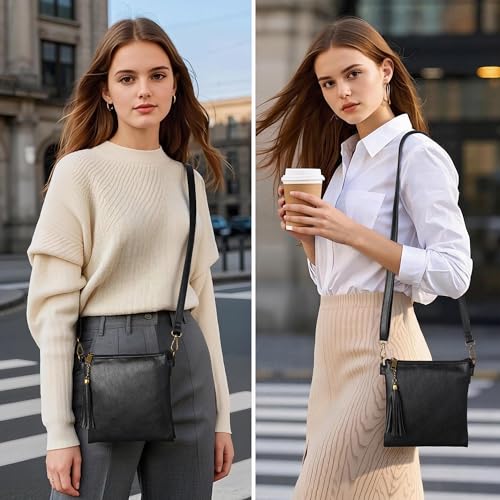 Image of seOSTO Vegan Leather Tassel Crossbody Purse,Multi Pocket Gifts For Women