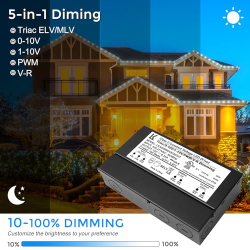 Image of 12V 100W Dimmable LED Driver, 5-in-1 Triac /ELV /MLV /0-10V /1-10V /PWM /V-R Dimming AC to DC Power Supply, IP67 Waterproof LED Transformer, UL Listed, Compatible with Lutron & Leviton Dimmer