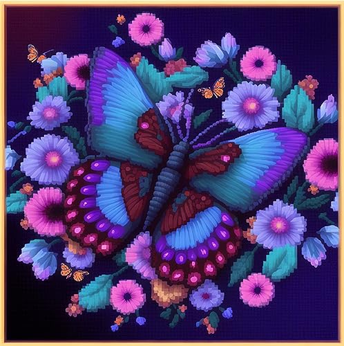 Funxvoot Stamped Cross Stitch Kits Beginners Full Range of Embroidery Starter Kits for Adults Printed Cross Stitching DIY kit (Colorful Flower Butterfly 17.7x17.7 inch