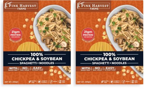 Image of Pink Harvest Farms Chickpea & Soybean Spaghetti Noodles | No Rice - No Maida | Vegan | Gluten Free | High Protein | 200 grams Pack (Pack of 2)