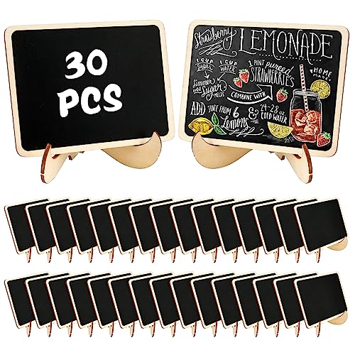 UMILKI 30 Pezzi Di Mini Lavagne, 10 x 7.5 Cm Lavagnette Piccole in Legno con Supporto, Lavagnette Messaggi Bordo per Cartellini Prezzi, Matrimoni Feste Ristoranti, YX-30MINICHALKBOARDSET