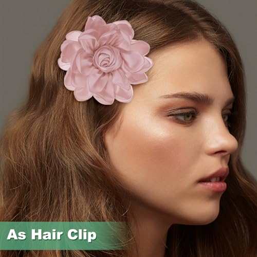 Image of M METERXITY Rose Flower Brooches and Pins for Women, Lapel Pins Dainty Satin Fabric Big Camellia Hair Flowers Clips for Wedding /Parties /Clothes /Jewelry