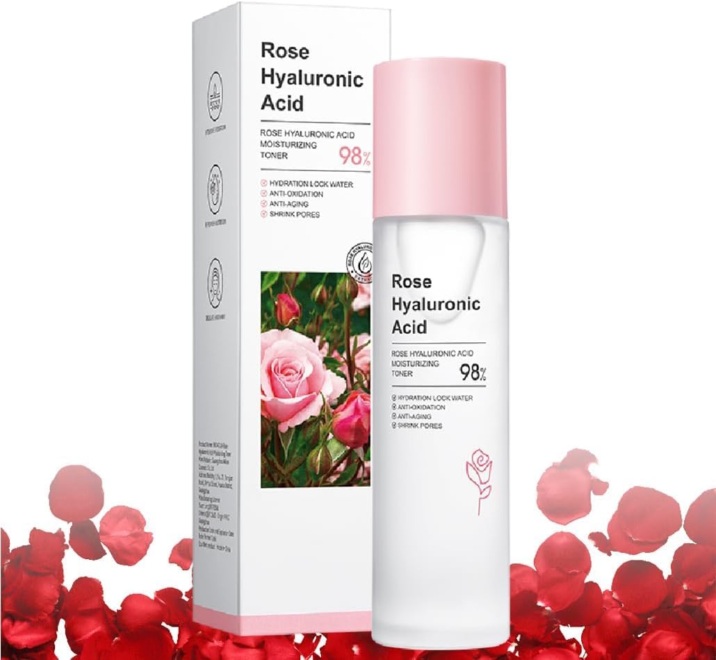 Rose Water Toner with 98% Rose & Hyaluronic Acid, Vegan Hydrating and Nourishing Toner for Women