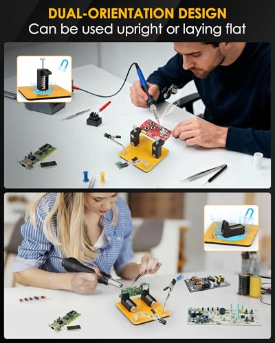 Image of Helping Hands Soldering Station, 2 Way Magnetic PCB Holder Clamps, One-Push Spring Loaded Third Hand Tool with 2 Adjustable Clips for Electronics, PCB Repair and DIY, Craft