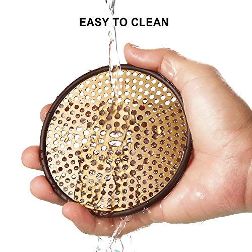 304 Stainless Steel Hair Catcher Shower Drain Cover With Silicone, Shower Stall Drain Strainer, Bathtub Hair Stopper, Bathroom Hair Trap Floor Drain Protector, Brushed Gold Brass 4.33 Inch Round Flat #TOP5