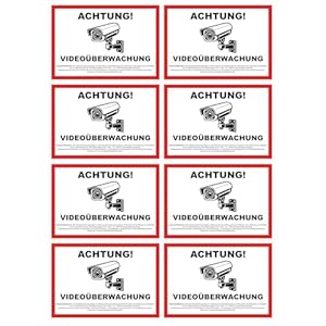 Videoüberwachung Aufkleber Sticker wetterfest & wasserabweisend Warnschild Hinweisschild Kamera-Überwachung Für Innen und Außenbereich (8x DSGVO A7)
