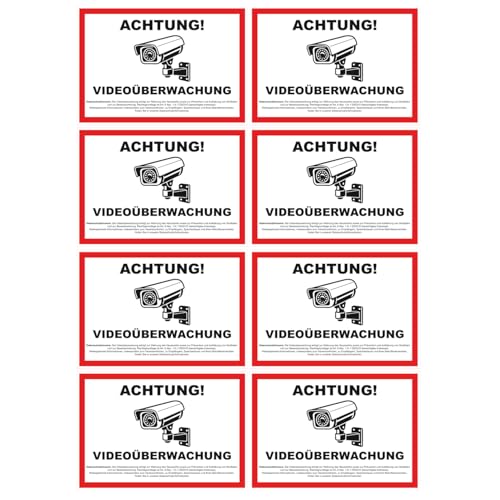 Videoüberwachung Aufkleber Sticker wetterfest & wasserabweisend Warnschild Hinweisschild Kamera-Überwachung Für Innen und Außenbereich (8x DSGVO A7)