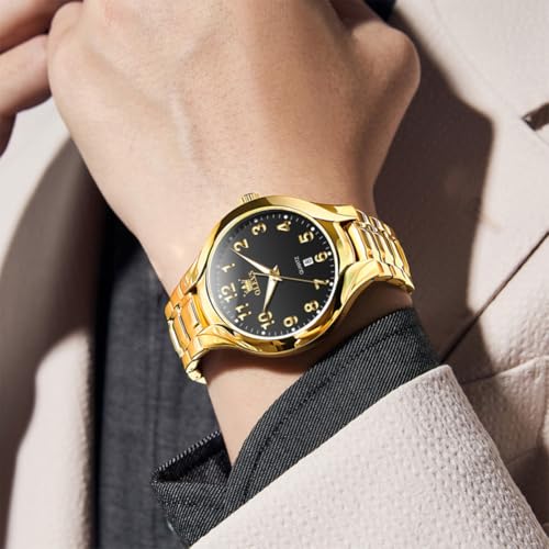 Image of OLEVS Watches for Men Original Luxury Analog Quartz Easy Read Mens Watch Stainless Steel Waterproof Calendar Gold Male Wrist Watch
