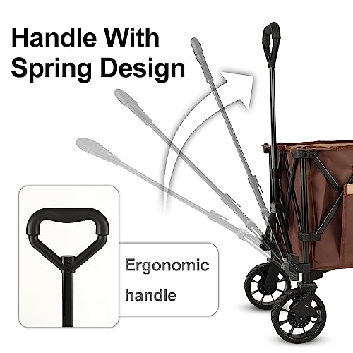 Whitsunday Moko Compact Folding Collapsible Utility Foldable Deavy Duty Camping Park Wagon Cart with Aluminum Table Plate (Brown), WG2-072S+TB