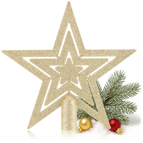 com-four® Weihnachtsbaumspitze Glitzer-Stern - Stern-Spitze für...