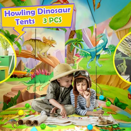 Image of PigPigPen 3pc Dinosaur Play Tent for Kids, Baby Ball Pit, Crawl Tunnel, Castle Tents for Toddlers, Children Indoor & Outdoor Playhouse Toys, Perfect Kid's Gifts