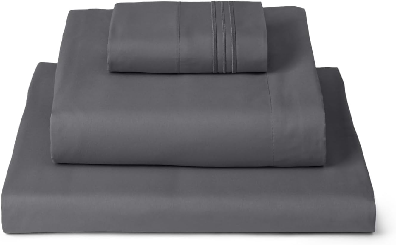 Mellanni Twin Sheets Set - 3 PC Iconic Collection Bedding - Hotel Luxury, Extra Soft, Cooling Bed Sheets - Wrinkle, Fade, Stain Resistant (Twin, Gray)