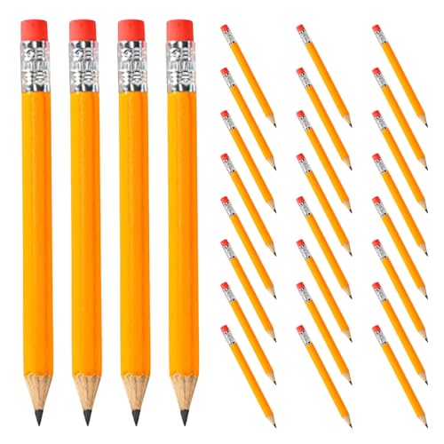 Abaodam 100本入り 削り済み鉛筆 消しゴム付き (イエロー) - クリスマス 誕生日パーティー 小学生 ライティング 描画 スケッチ用 バッグ詰め物