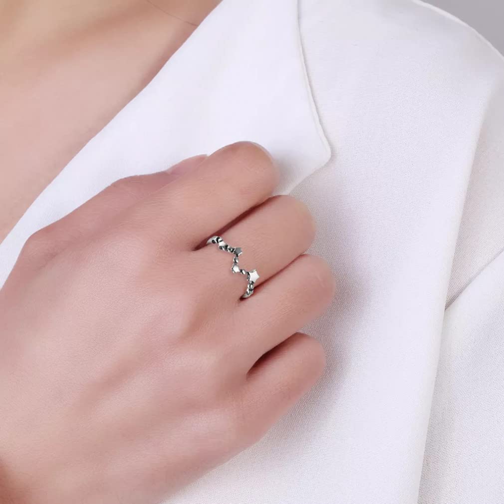 925 Sterling Silber Ring Stern Oxidierter Silber Fingerring Dünnes Geschenk für Frauen