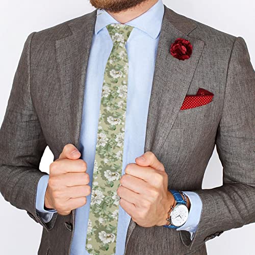 Image of Mantieqingway Floral Ties for Men Skinny Cotton Tie Flower Necktie