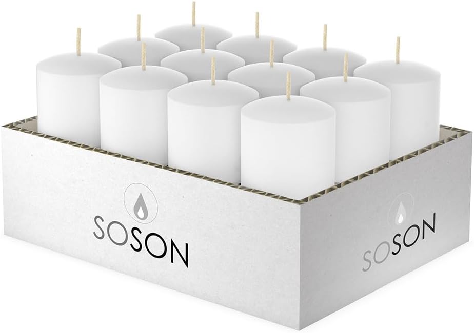 Simply Soson Votive Candles Bulk - 24 White Unscented Candles, 10 Hour Burn Time, Perfect for Weddings, Birthdays & Home Decor 24 pack - Without Glass White