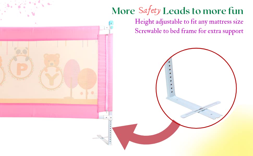 Image of Vic Kid Bed Rail Guard for Baby /Kids Safety, 148cm x 90cm, Portable & Foldable, Baby Safety Essential, Adjustable Height (1.5M, Happy)