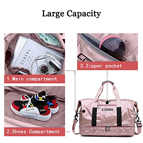 Travel Bags For Women and Men,Waterproof Sports Duffel Bag Outdoor Gym Bag,The Weekend bag with Shoes Compartment and Wet Pocket Suitable for Overnight Vacation-Pink