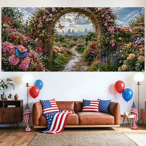 Image of Garage Door Decorations 6 x 13 ft, Floral Garden Cover