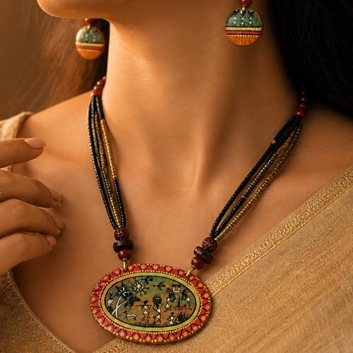 Image of AAKRITI ART CREATIONS Handcrafted Women's Jewelry Set - Elegant Ethnic Necklace and Earrings, Statement Fashion Accessories for Parties & Festivals